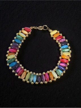 Vintage multicolor mother of pearl rice bead ladder bracelet